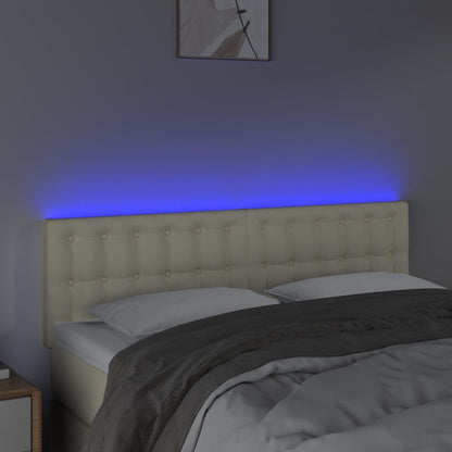 Sengegavl Med Led-lys 144x5x78/88 Cm Kunstlæder Cremefarvet - Billede 3