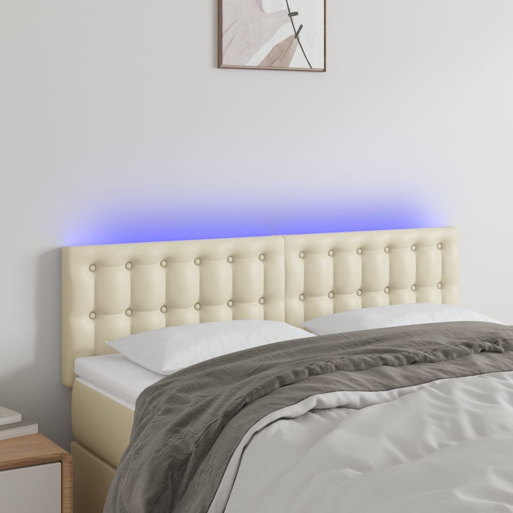 Sengegavl Med Led-lys 144x5x78/88 Cm Kunstlæder Cremefarvet - Hovedbillede