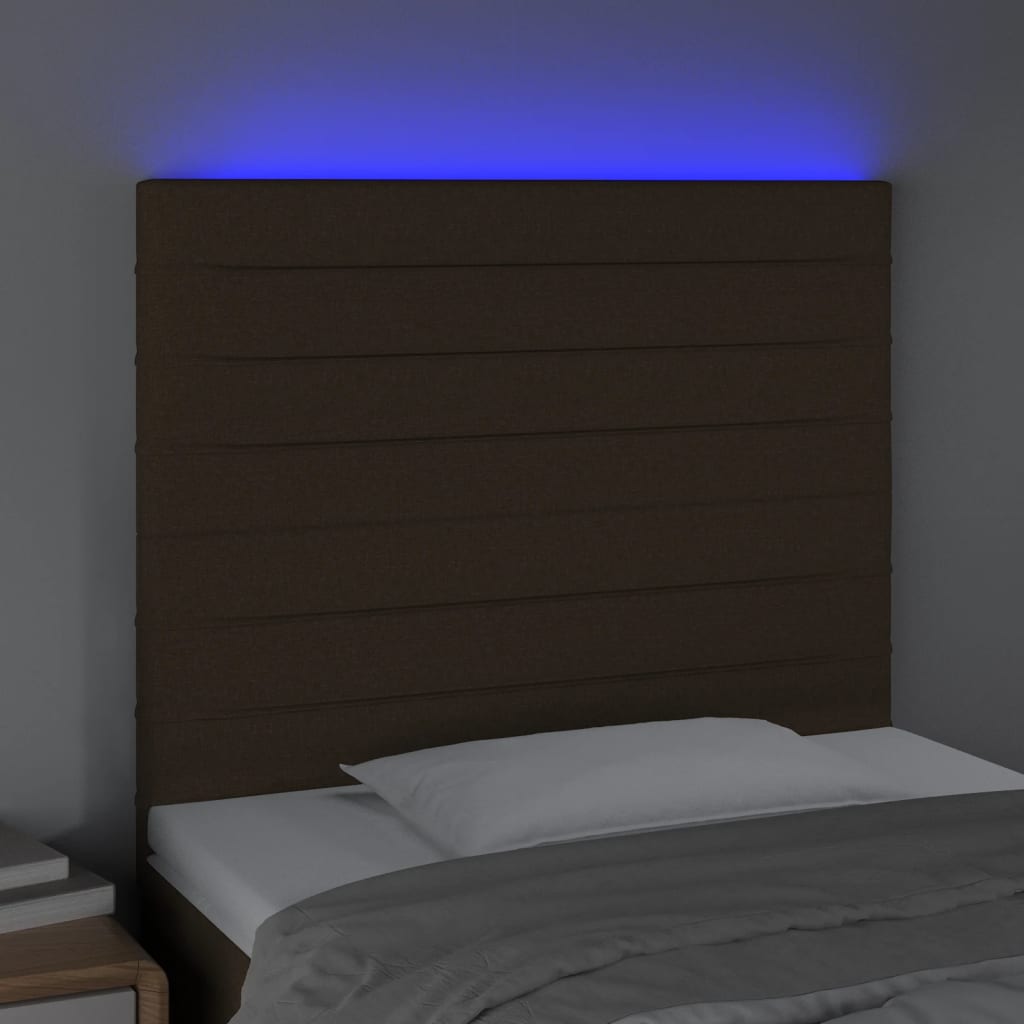 Sengegavl Med Led-lys 90x5x118/128 Cm Stof Mørkebrun - Billede 3