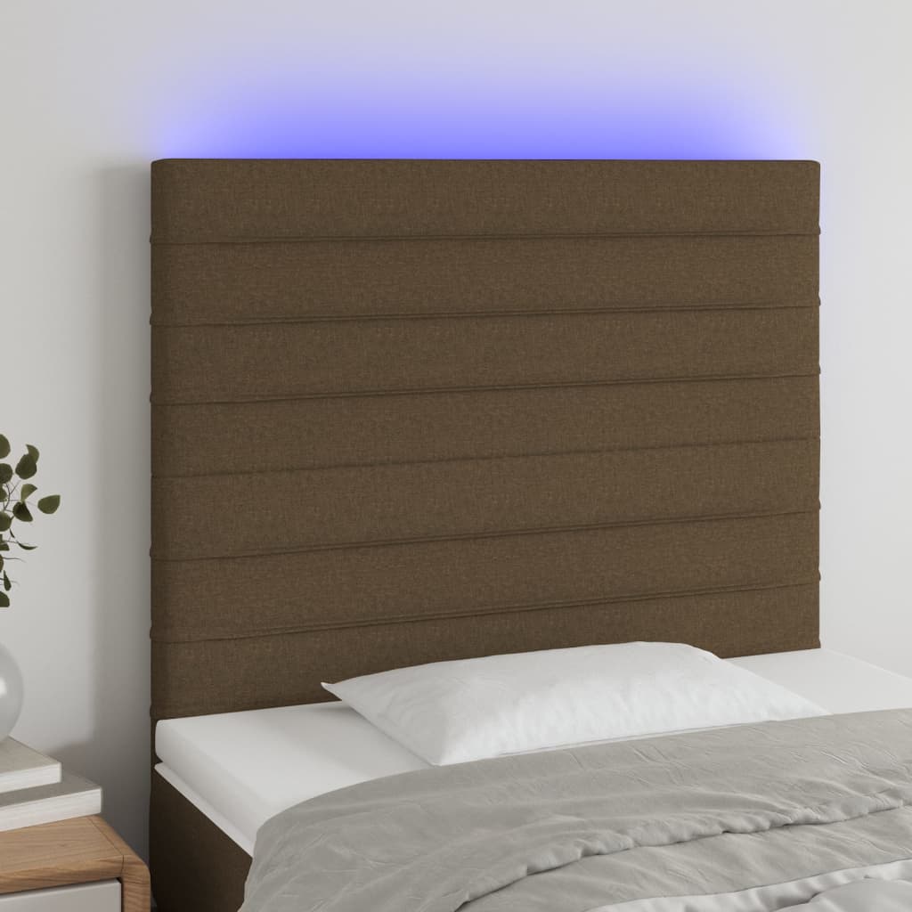 Sengegavl Med Led-lys 90x5x118/128 Cm Stof Mørkebrun - Hovedbillede