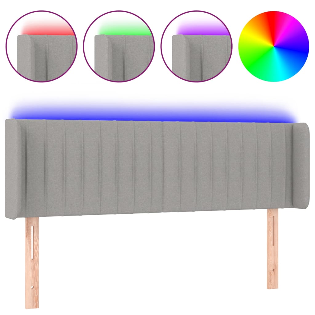 Sengegavl Med Led-lys 147x16x78/88 Cm Stof Lysegrå - Billede 2