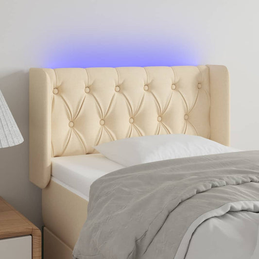 Sengegavl Med Led-Lys Stof Farvet Creme