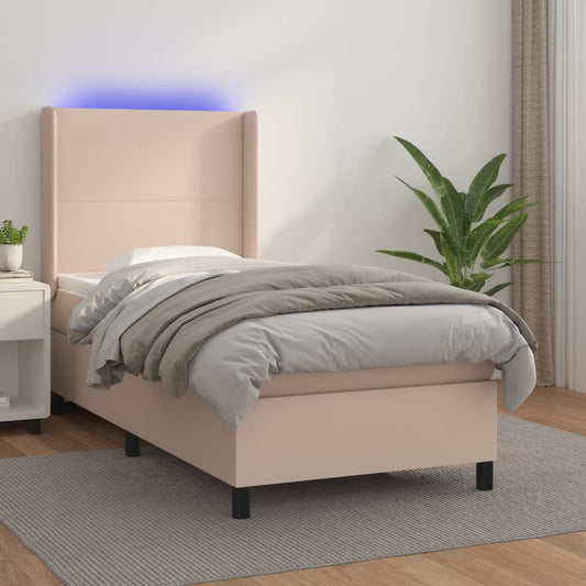 Kontinentalseng Med Led-Lys Kunstlæder Cappuccino