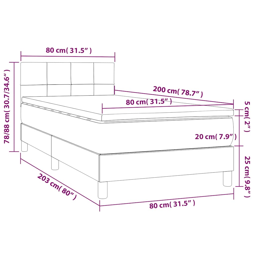 Kontinentalseng Med Led-lys 80x200 Velour - Billede 8