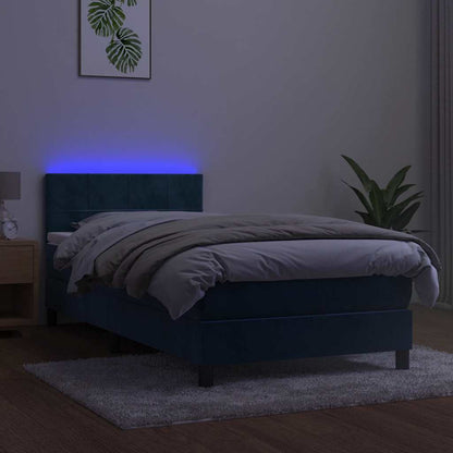 Kontinentalseng Med Led-lys Fløjl Mørkeblå - Billede 3