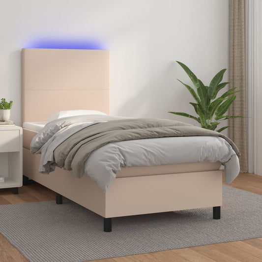 Kontinentalseng Led-Lys Kunstlæder Farvet Cappuccino