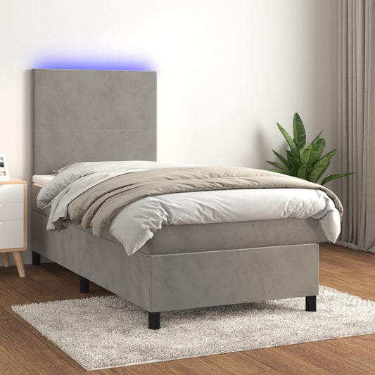 Kontinentalseng Med Led-Lys Velour Lysegrå