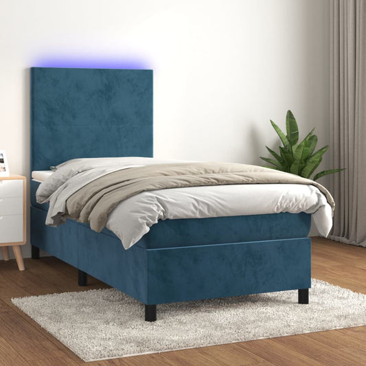 Kontinentalseng Med Led-Lys Velour Mørkeblå