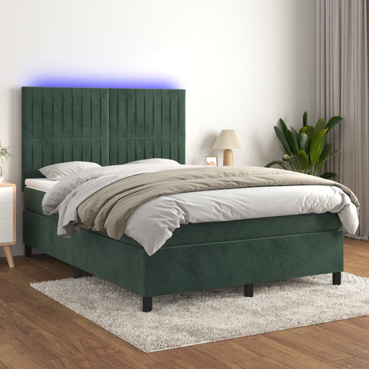 Kontinentalseng Med Led-Lys 140X200 Cm Fløjl Mørkegrøn Sort