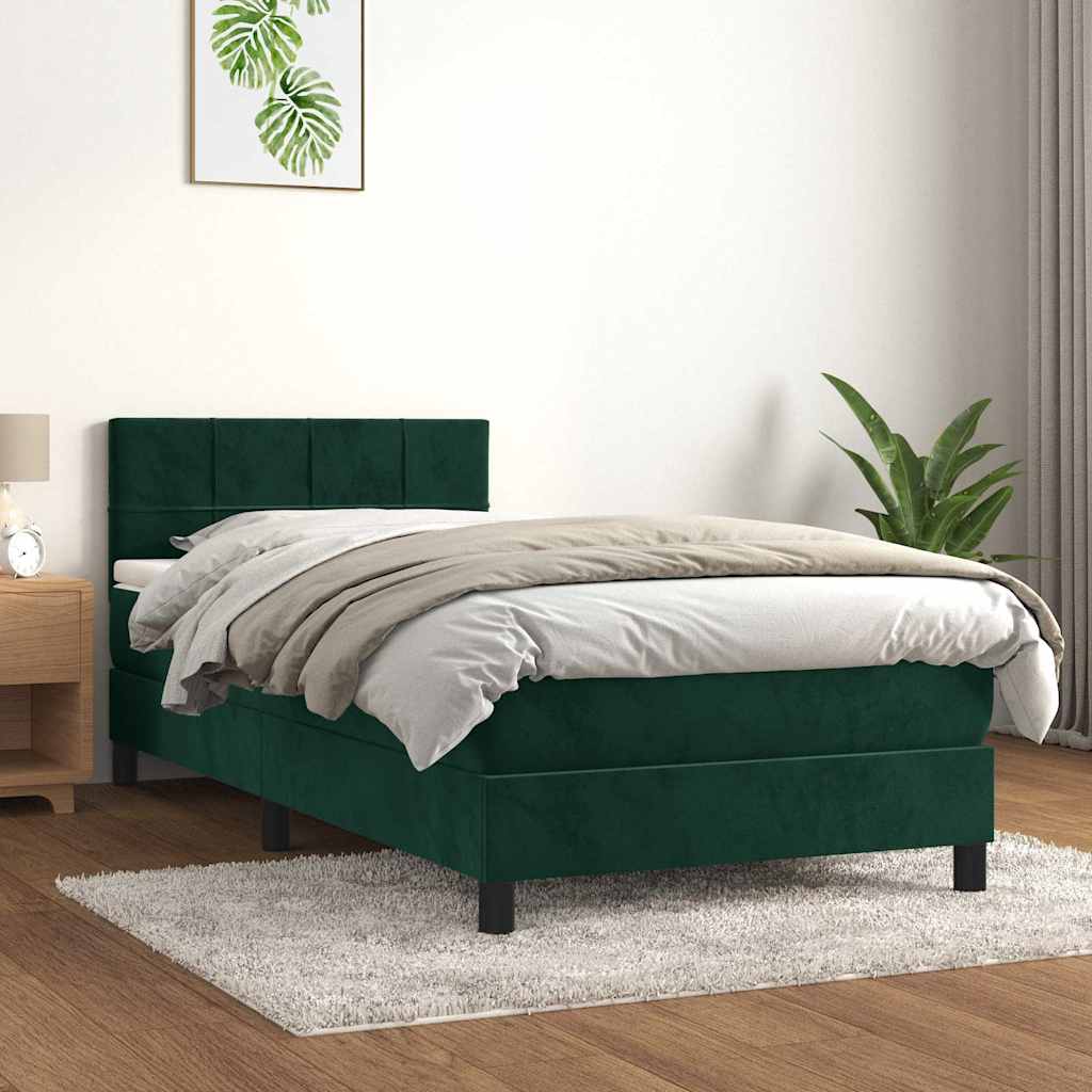 Kontinentalseng Med Madras 90x200 Cm Fløjl Mørkegrøn - Hovedbillede