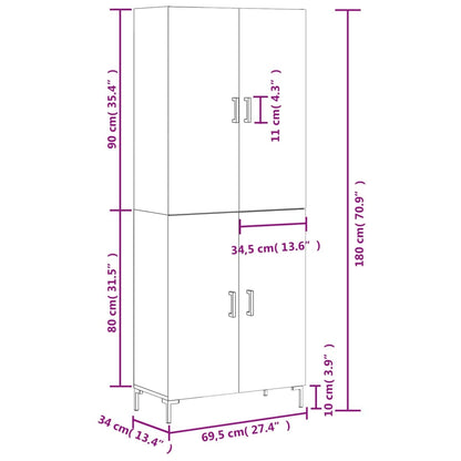Højskab 69,5x34x180 Cm Konstrueret Træ - Billede 13