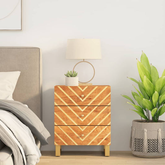 Sengebord 50X33X60 Cm Massivt Mangotræ Brun Og Sort