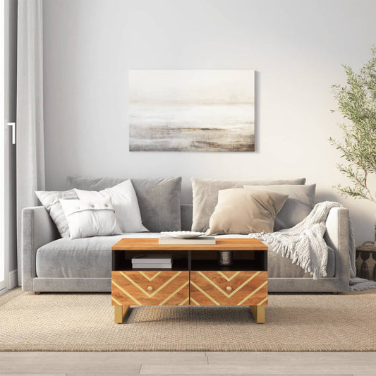 Sofabord 80X54X40 Cm Massivt Mangotræ Brun Og Sort