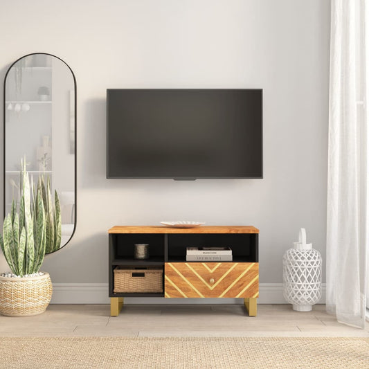 Tv-Bord 80X33,5X46 Cm Massivt Mangotræ Brun Og Sort Rød