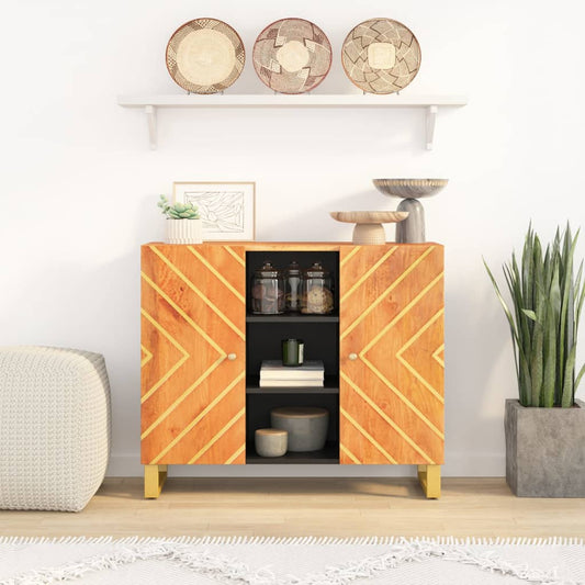 Skænk 90X33,5X75 Cm Massivt Mangotræ Brun Og Sort
