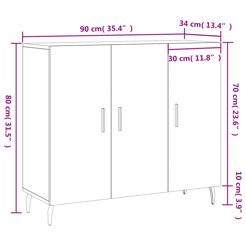Skab 90x34x80 Cm Konstrueret Træ - Billede 13