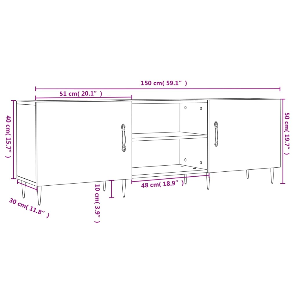 Tv-bord 150x30x50 Cm Konstrueret Træ - billede 12