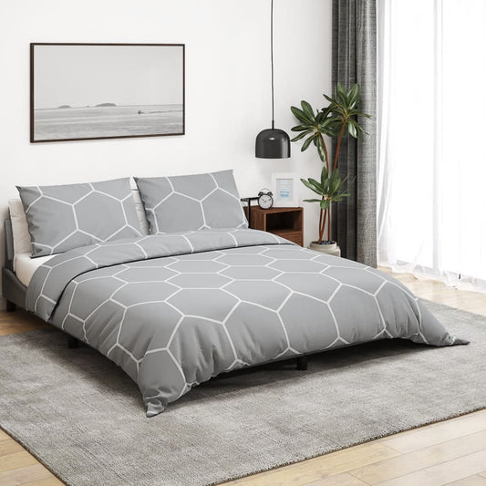 Sengetøj 240X220 Cm Bomuld Grå Grå Og Hvid