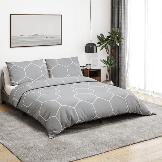 Sengetøj 200X200 Cm Bomuld Grå Grå Og Hvid