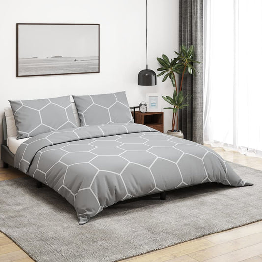 Sengetøj 260X240 Cm Bomuld Grå Grå Og Hvid