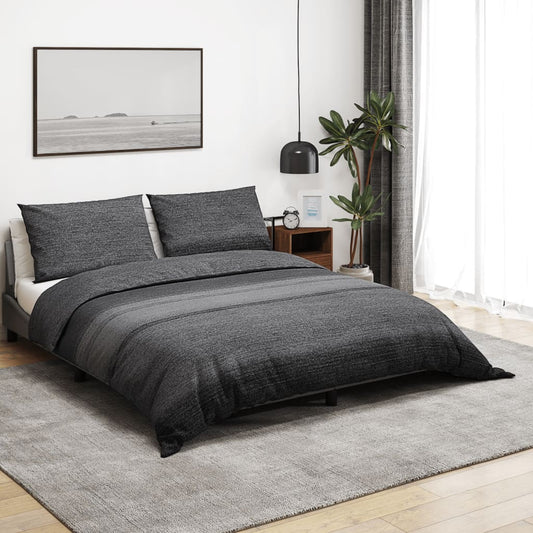 Sengetøj 155X220 Cm Bomuld Mørkegrå Mørkegrå Og Sort