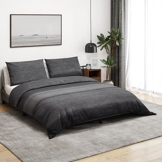 Sengetøj 200X200 Cm Bomuld Mørkegrå Mørkegrå Og Sort