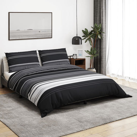 Sengetøj 240X220 Cm Bomuld Sort Og Hvid Sorte Striber