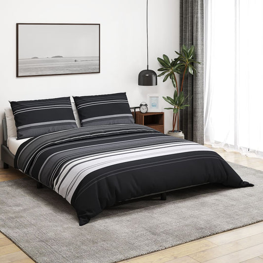 Sengetøj 200X200 Cm Bomuld Sort Og Hvid Sorte Striber