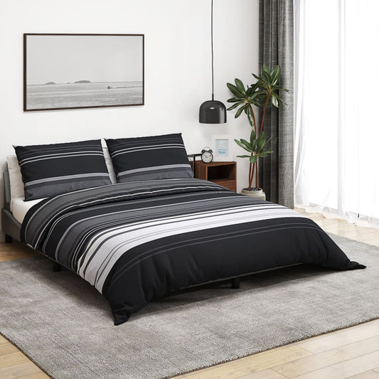 Sengetøj 135X200 Cm Bomuld Sort Og Hvid Sorte Striber