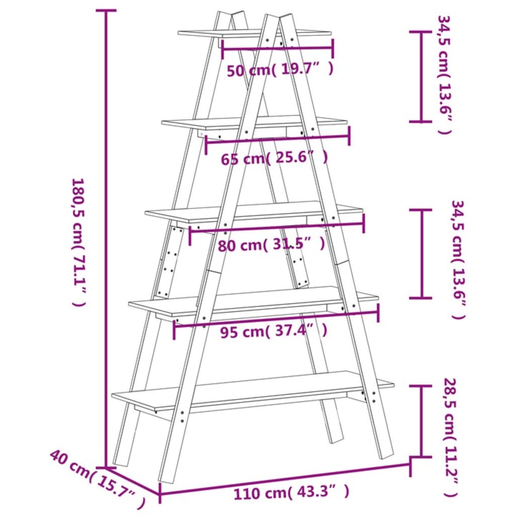 A-formet Reol Med 5 Hylder 110x40x180,5 Cm Massivt Fyrretræ - Billede 9