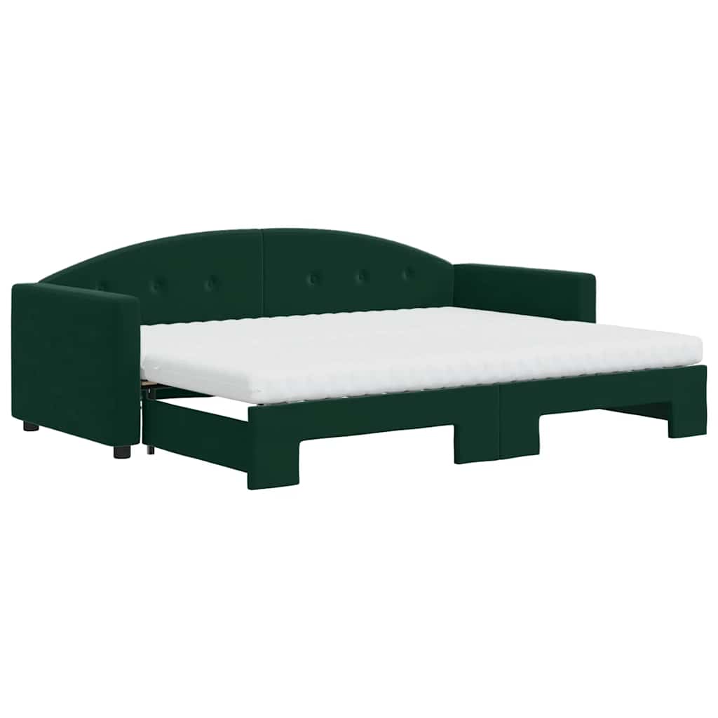 Daybed Med Udtræk Og Madras 80x200 Cm Velour Mørkegrøn - Billede 2