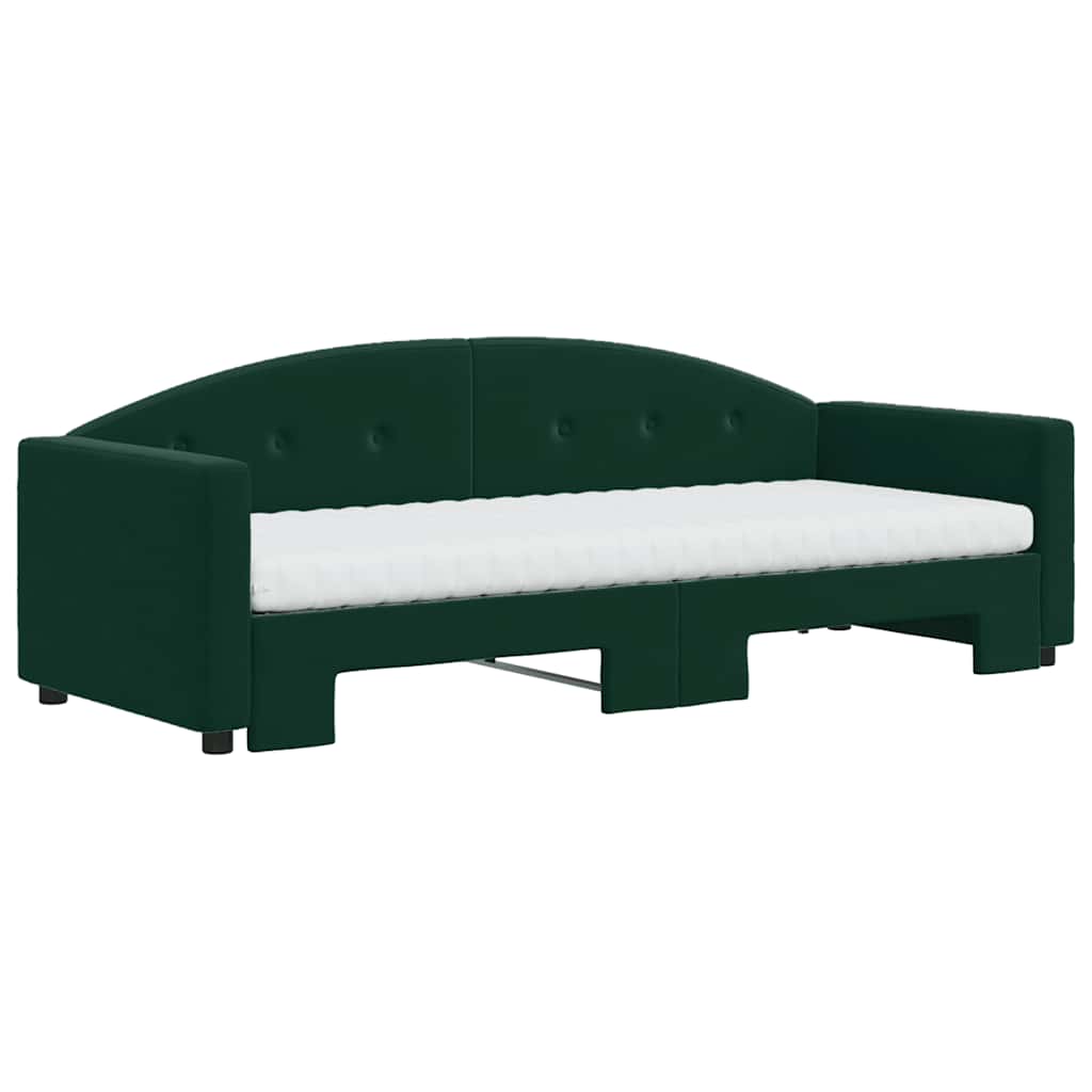 Daybed Med Udtræk Og Madras 80x200 Cm Velour Mørkegrøn - Billede 3