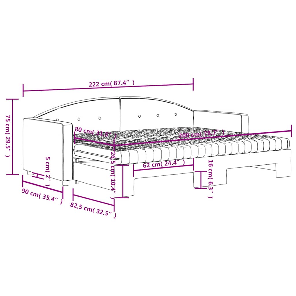 Daybed Med Udtræk Og Madras 80x200 Cm Velour Mørkegrøn - Billede 12
