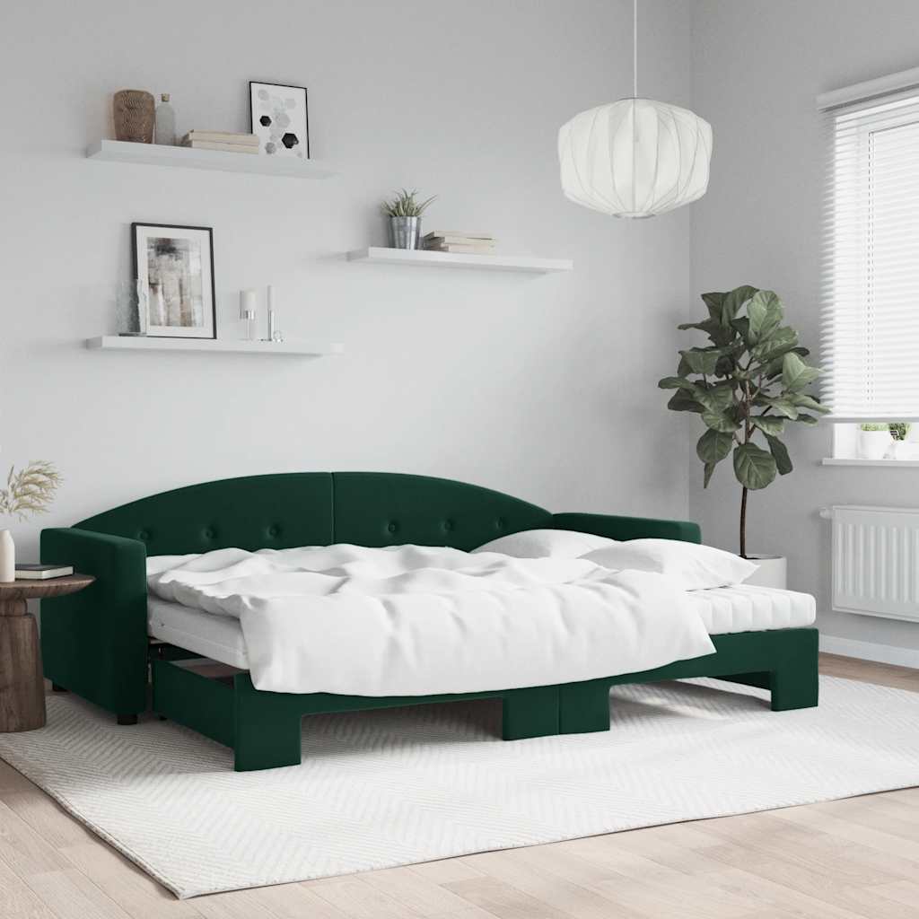 Daybed Med Udtræk Og Madras 80x200 Cm Velour Mørkegrøn - Hovedbillede