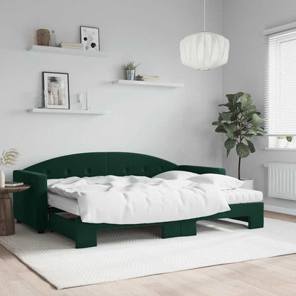 Daybed Med Udtræk Og Madras 80x200 Cm Velour Mørkegrøn - Hovedbillede