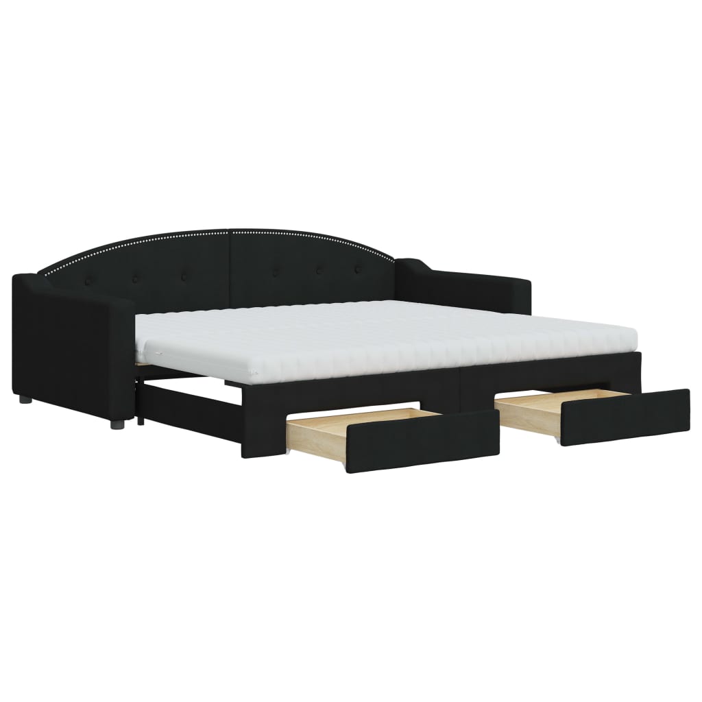 Daybed Med Udtræk Og Skuffer 80x200 Cm Stof Sort - Billede 2
