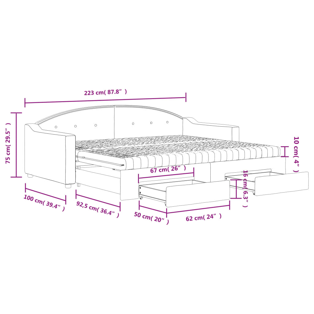 Daybed Med Udtræk Og Skuffer 80x200 Cm Stof Sort - Billede 13