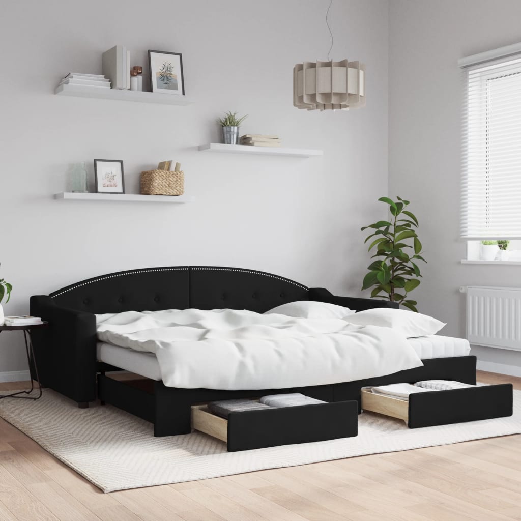 Daybed Med Udtræk Og Skuffer 80x200 Cm Stof Sort - Hovedbillede