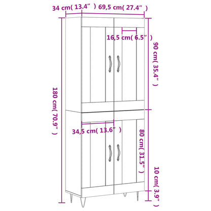 Højskab 69,5x34x180 Cm Konstrueret Træ - Billede 13