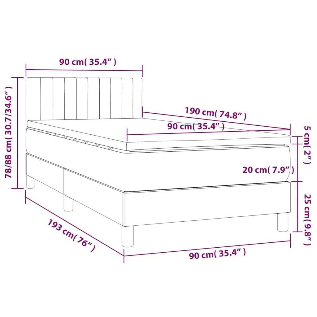Kontinentalseng Med Madras 90x190 Cm Fløjl - Billede 7