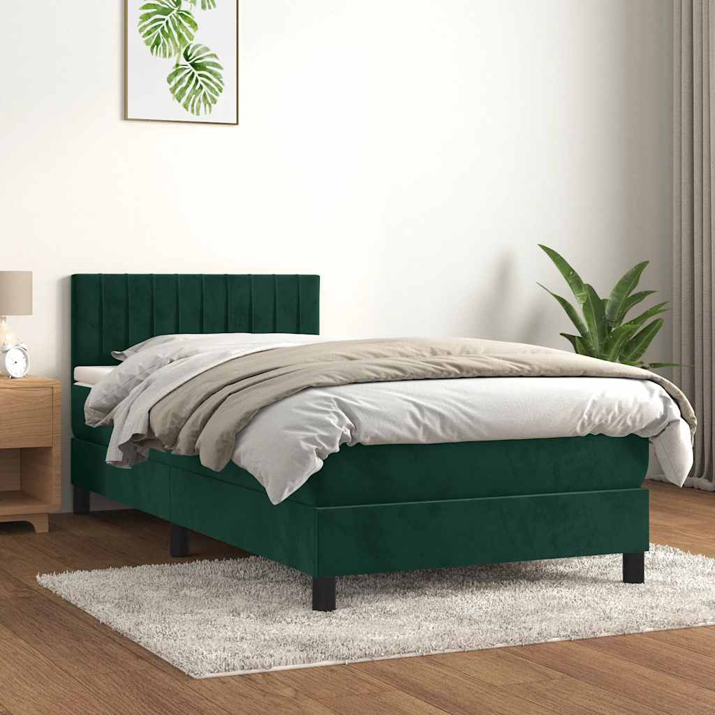 Kontinentalseng Med Madras 90x200 Cm Fløjl Mørkegrøn - Hovedbillede