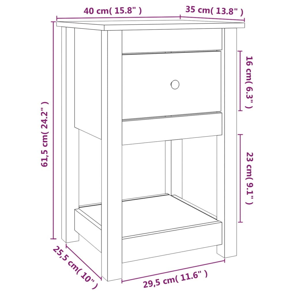 Sengebord 40x35x61,5 Cm Massivt Fyrretræ - Billede 9