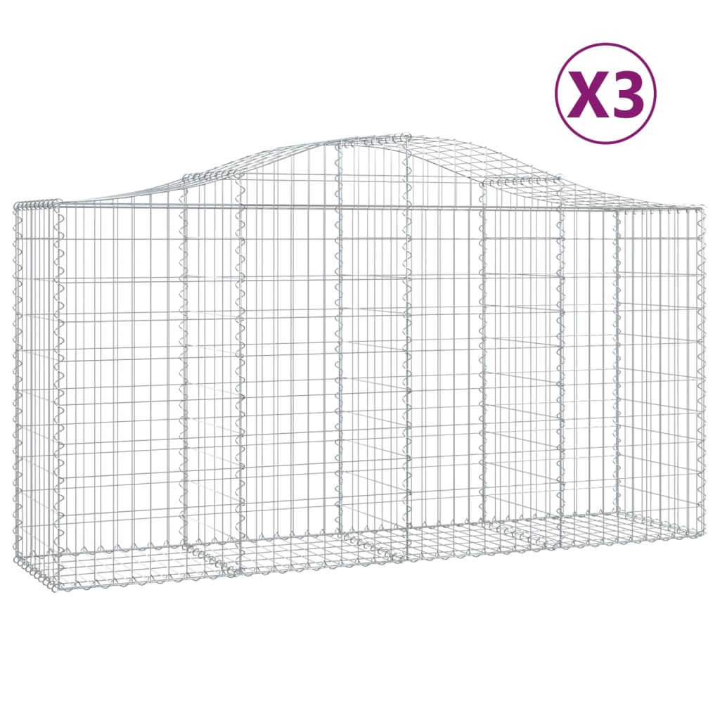 Buede Gabionkurve 3 Stk. 200x50x100/120 Cm Galvaniseret Jern - Billede 2