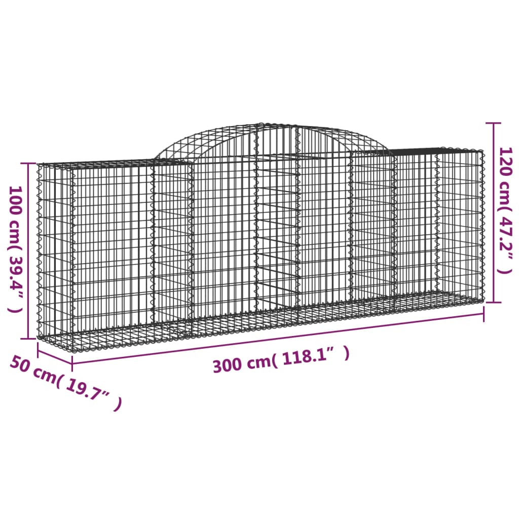 Buede Gabionkurve 6 Stk. 300x50x100/120 Cm Galvaniseret Jern - Billede 6