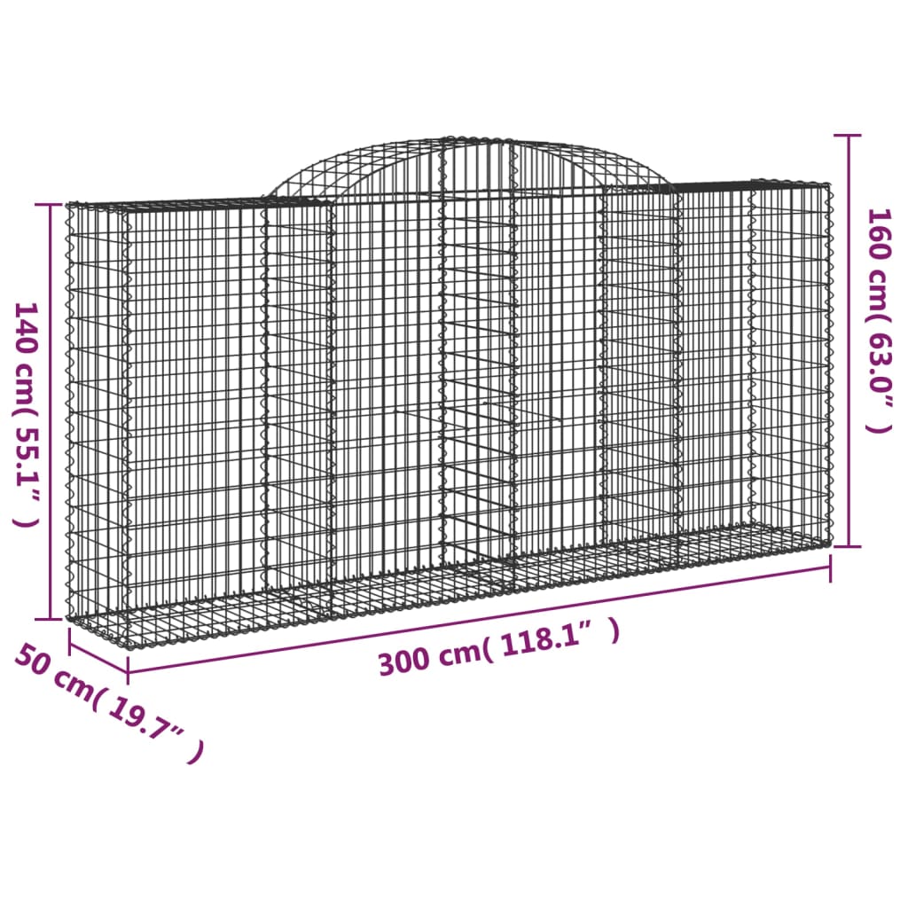Buede Gabionkurve 4 Stk. 300x50x140/160 Cm Galvaniseret Jern - Billede 6