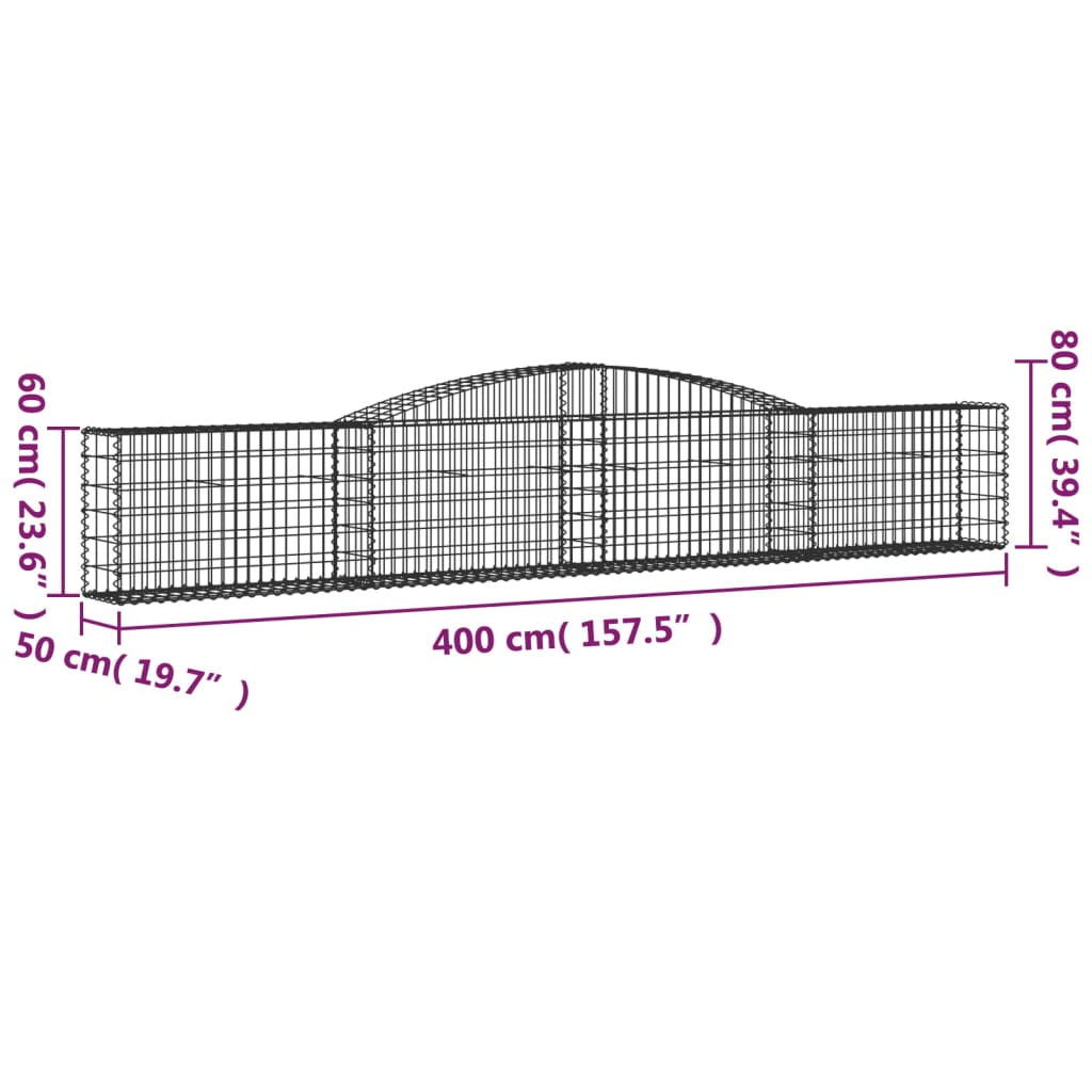 Buede Gabionkurve 8 Stk. 400x50x60/80 Cm Galvaniseret Jern - Billede 6
