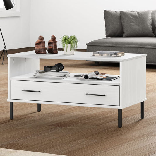 Sofabord Med Metalben Oslo 85X50X45 Cm Massivt Træ