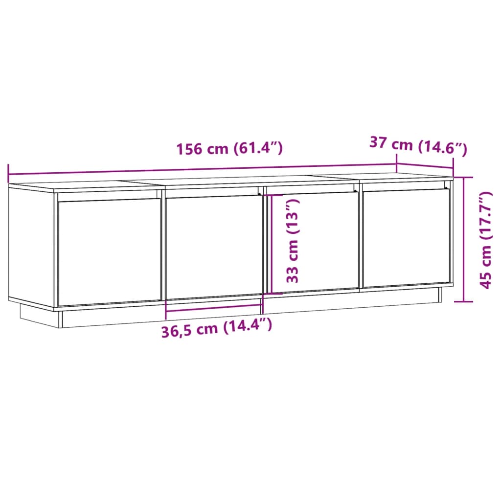 Tv-Bord 156X37X45 Cm Massivt Fyrretræ