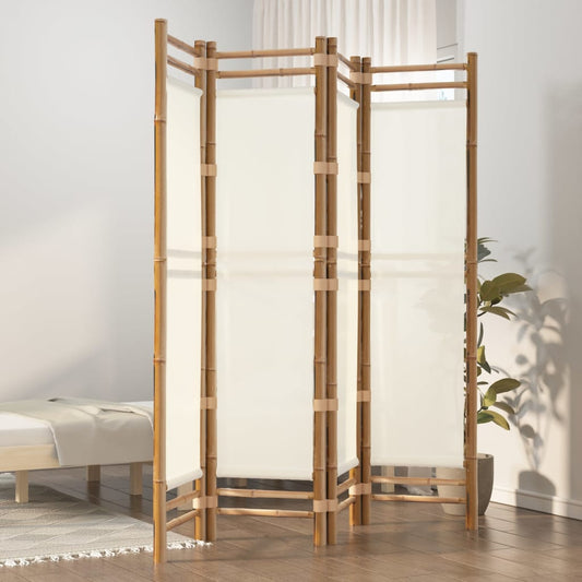 4-Panels Rumdeler 160 Cm Foldbar Bambus Og Kanvas