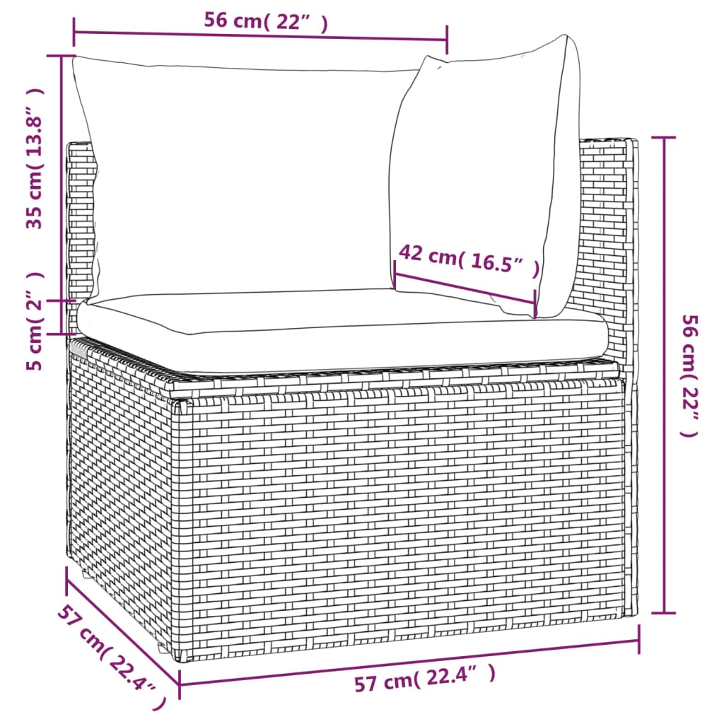 Hjørnemodul Til Havesofa Med Hynde 57x57x56 Cm Polyrattan